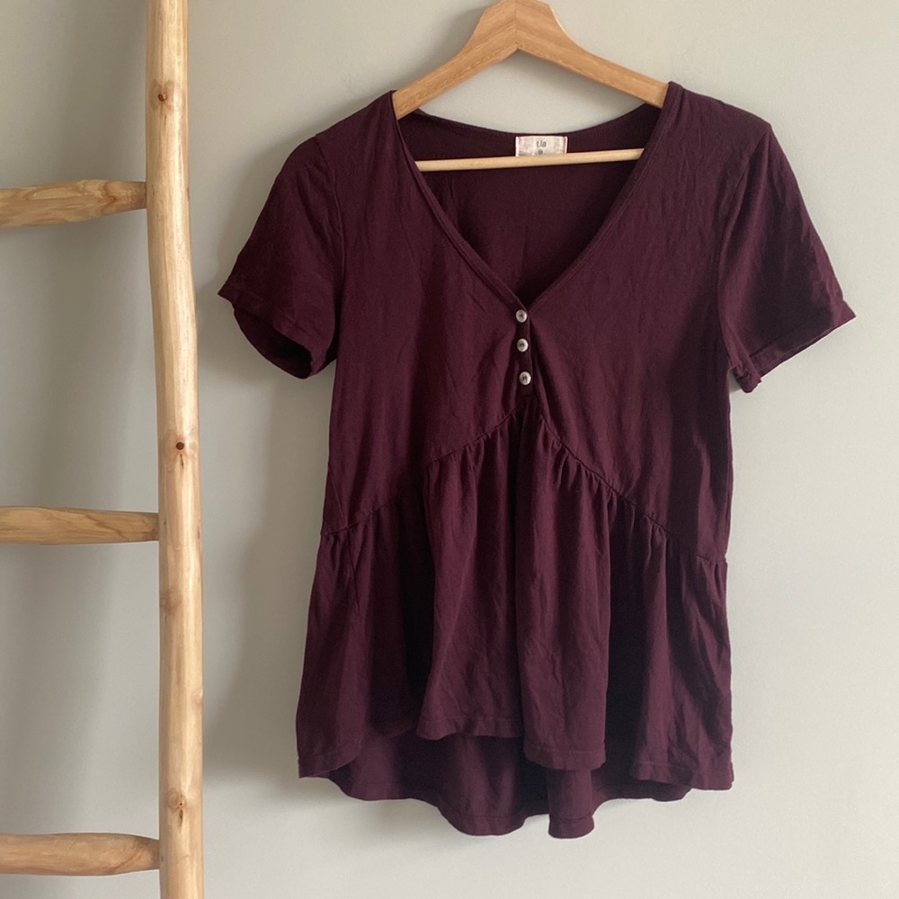 Anthropologie t.la burgundy babydoll short sleeve tee Sz xs
